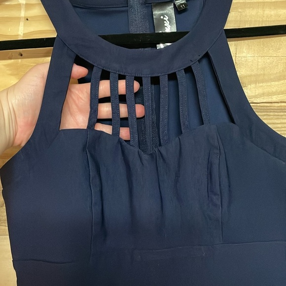 Trixxi size 11 Navy Blue High-neck Bodycon Super Stretchy Form Fitted Mini Dress - Picture 5 of 9